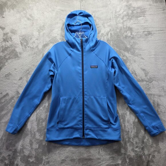 Patagonia Hoodie Jacket Womens Medium Blue Polartec Power Stretch Zip Fleece - Picture 1 of 11